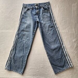 Rewash Wide Leg Jeans Womens 32W 29L Blue Side Stripe Denim Streetwear Y2K Relax